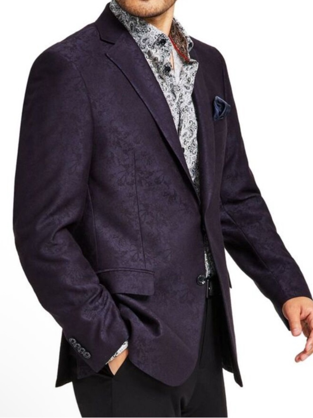ALFANI NWT 42R slim fit Navy paisley GORGEOUS Suit Jacket